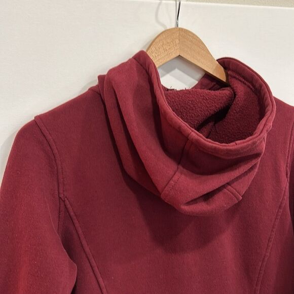 686 Long Zip Hoodie Womens Size Small Solid Maroon Fleece Extended Hooded Jacket - Picture 5 of 12